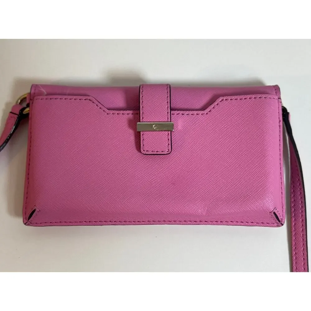 Kate Spade Cedar Street Cali Leather Cross Body Clutch Pink Trifold Wallet Small